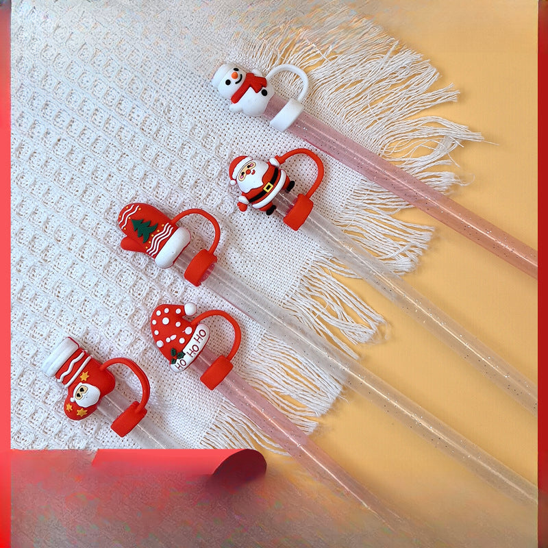 Wholesale 10pcs New Water Cup Accessories Christmas Silicone Straw Cover Dust Stopper